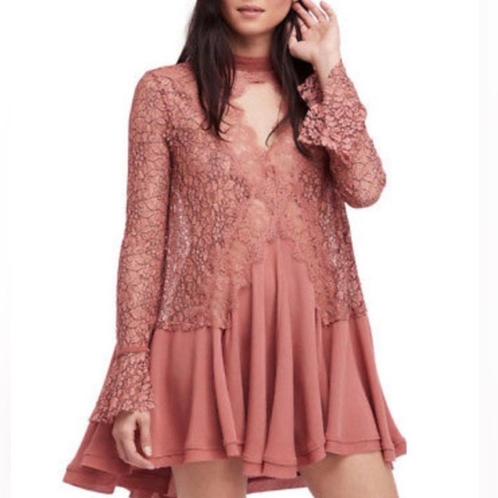 Free People Dusty Mauve Lace Tunic Dress 💕